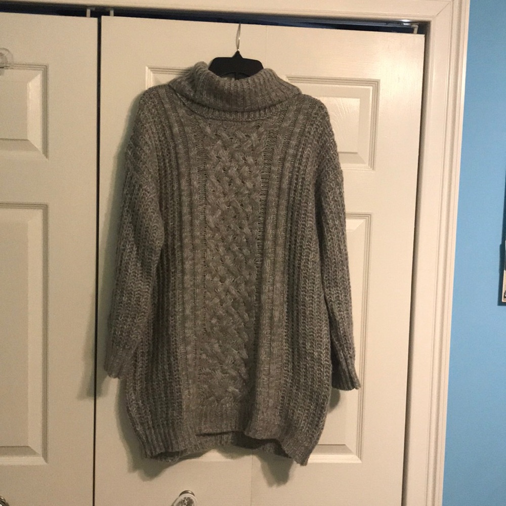 Rewind cable knit turtleneck sweater dress